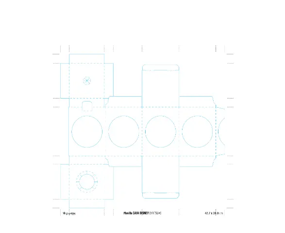 Disney box layout with die/trazo indications.