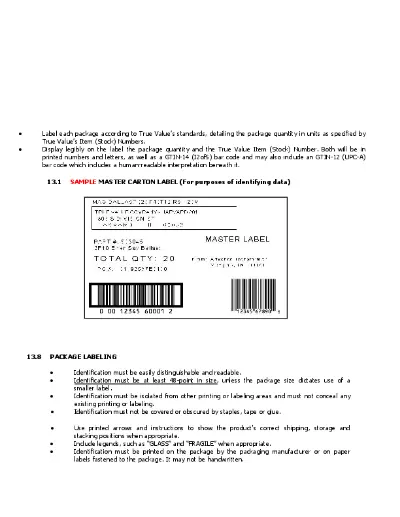 True Value packaging requirements — case print.